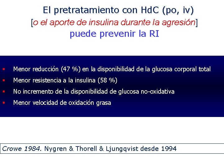 El pretratamiento con Hd. C (po, iv) [o el aporte de insulina durante la