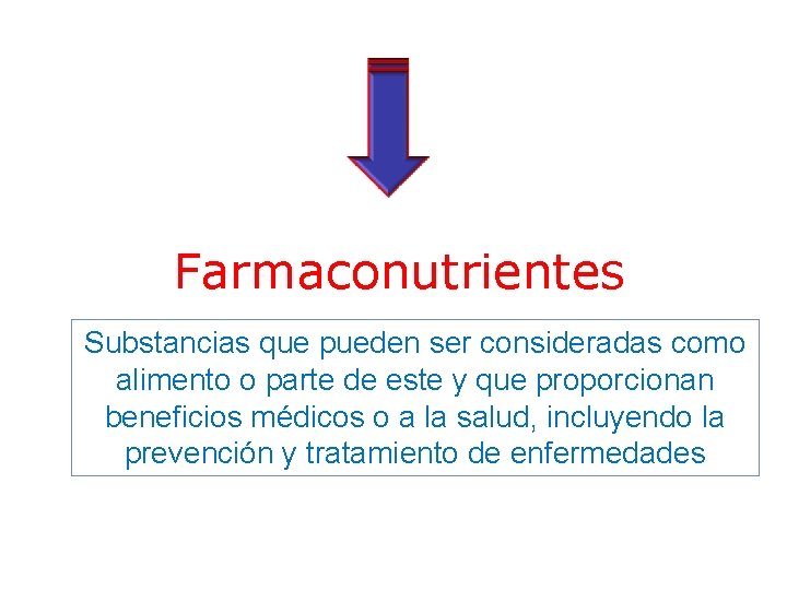 Farmaconutrientes Substancias que pueden ser consideradas como alimento o parte de este y que