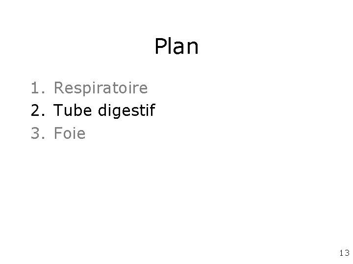 Plan 1. Respiratoire 2. Tube digestif 3. Foie 13 