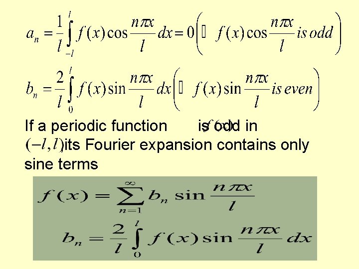 If a periodic function is odd in , its Fourier expansion contains only sine If a periodic function is odd in , its Fourier expansion contains only sine