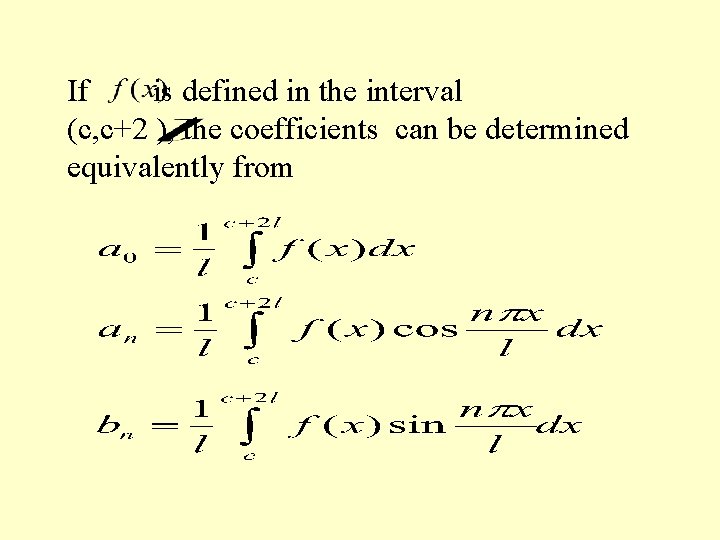 If is defined in the interval (c, c+2 ), the coefficients can be determined If is defined in the interval (c, c+2 ), the coefficients can be determined