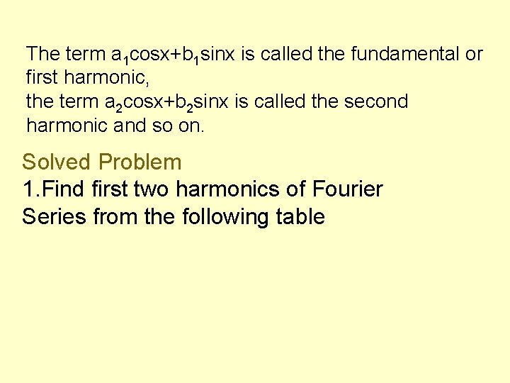 The term a 1 cosx+b 1 sinx is called the fundamental or first harmonic, The term a 1 cosx+b 1 sinx is called the fundamental or first harmonic,