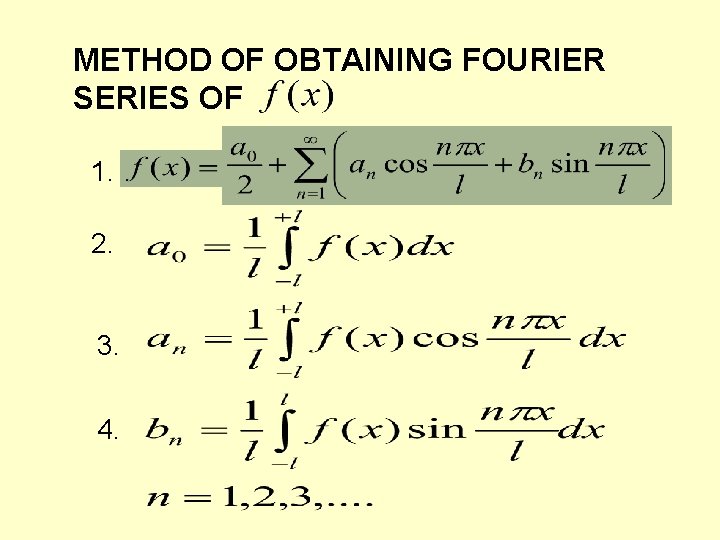 METHOD OF OBTAINING FOURIER SERIES OF 1. 2. 3. 4. METHOD OF OBTAINING FOURIER SERIES OF 1. 2. 3. 4.