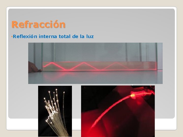 Refracción • Reflexión interna total de la luz N Refracción • Reflexión interna total de la luz N