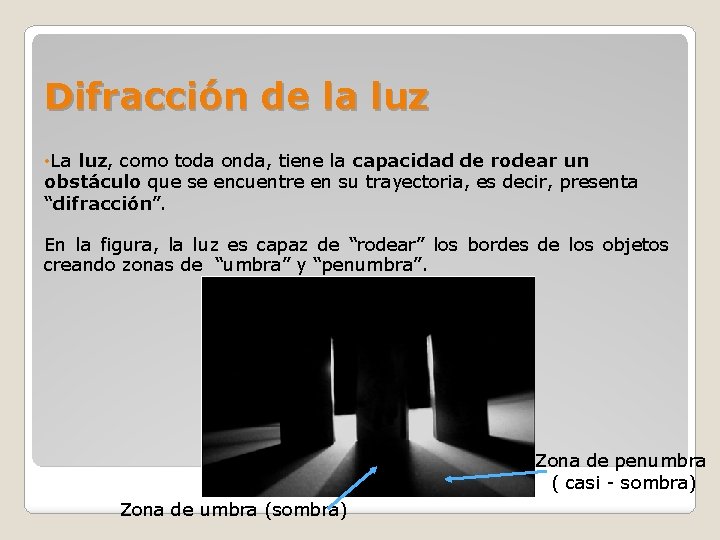 Difracción de la luz • La luz, como toda onda, tiene la capacidad de Difracción de la luz • La luz, como toda onda, tiene la capacidad de
