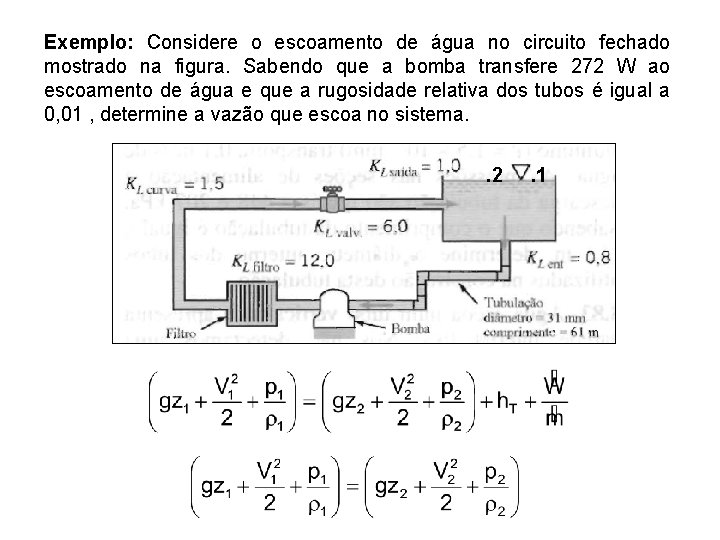 Exemplo: Considere o escoamento de água no circuito fechado mostrado na figura. Sabendo que Exemplo: Considere o escoamento de água no circuito fechado mostrado na figura. Sabendo que