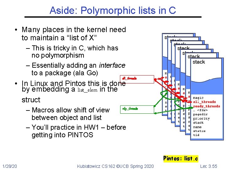 Aside: Polymorphic lists in C • Many places in the kernel need to maintain