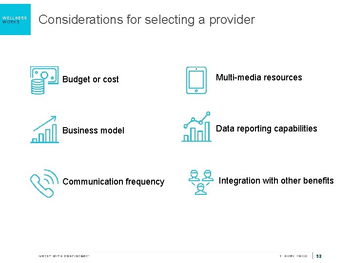 WELLNESS WORKS Considerations for selecting a provider Budget or cost Multi-media resources Business model WELLNESS WORKS Considerations for selecting a provider Budget or cost Multi-media resources Business model