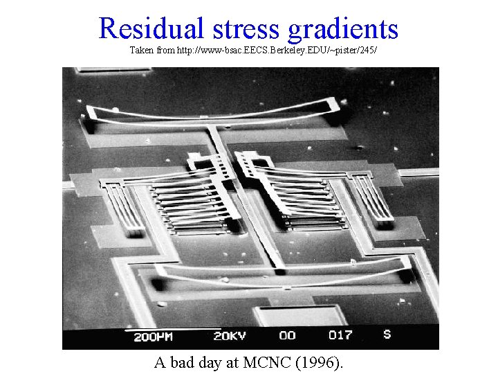 Residual stress gradients Taken from http: //www-bsac. EECS. Berkeley. EDU/~pister/245/ A bad day at