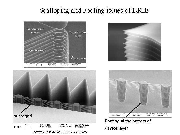 Scalloping and Footing issues of DRIE <100 nm silicon nanowire over >10 micron gap