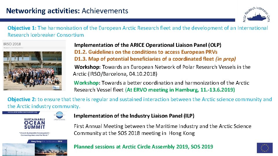 Networking activities: Achievements Objective 1: The harmonisation of the European Arctic Research fleet and