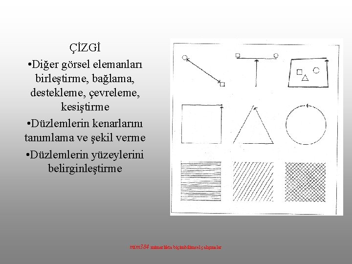 ÇİZGİ • Diğer görsel elemanları birleştirme, bağlama, destekleme, çevreleme, kesiştirme • Düzlemlerin kenarlarını tanımlama