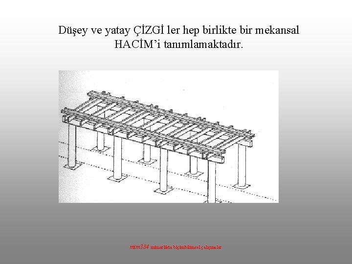 Düşey ve yatay ÇİZGİ ler hep birlikte bir mekansal HACİM’i tanımlamaktadır. mim 384 mimarlıkta