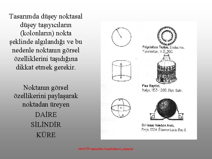 Tasarımda düşey noktasal düşey taşıyıcıların (kolonların) nokta şeklinde algılandığı ve bu nedenle noktanın görsel