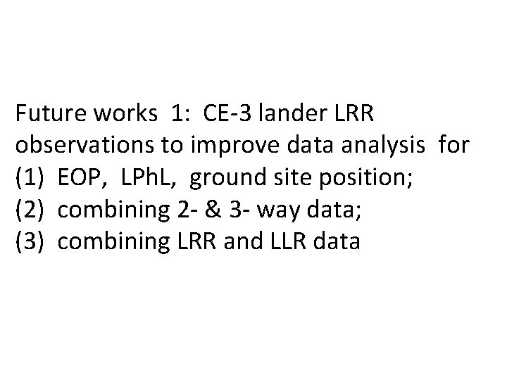 Future works 1: CE-3 lander LRR observations to improve data analysis for (1) EOP,