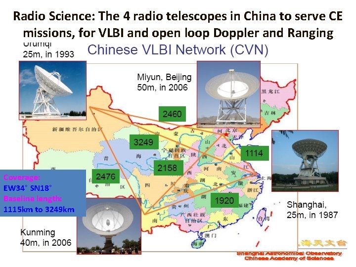Radio Science: The 4 radio telescopes in China to serve CE missions, for VLBI