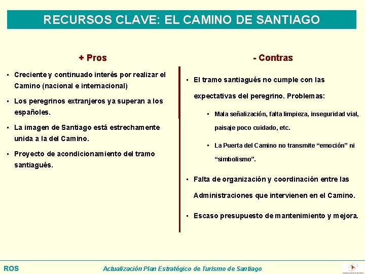 RECURSOS CLAVE: EL CAMINO DE SANTIAGO + Pros • Creciente y continuado interés por