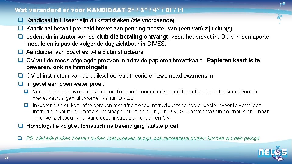 Wat veranderd er voor KANDIDAAT 2* / 3* / 4* / AI / I