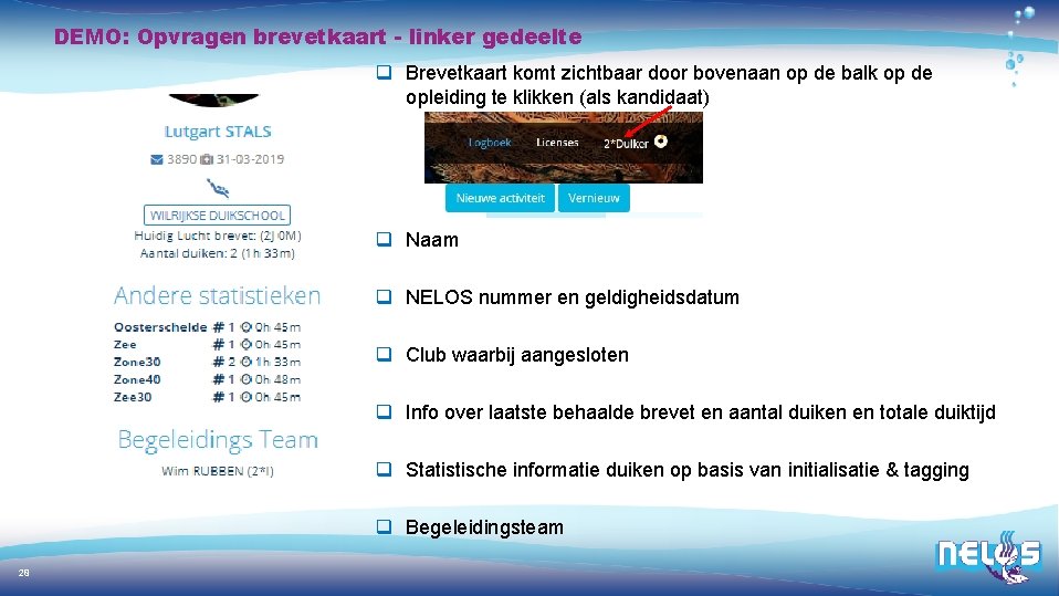 DEMO: Opvragen brevetkaart - linker gedeelte q Brevetkaart komt zichtbaar door bovenaan op de