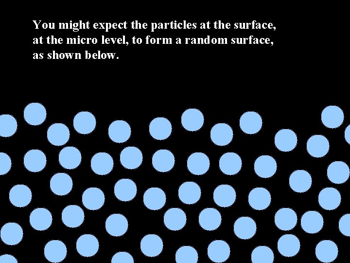 You might expect the particles at the surface, at the micro level, to form