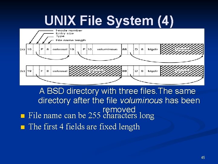 UNIX File System (4) n n A BSD directory with three files. The same