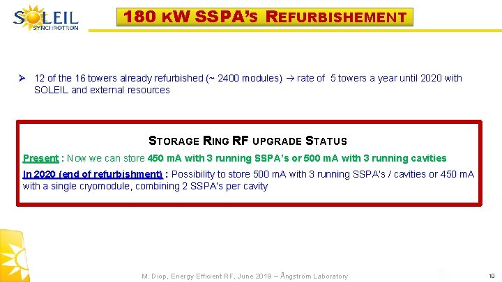 Sspa Rise SOLEIL LONG TERM SSPA OPERATIONAL EXPERIENCE ARIES Workshop