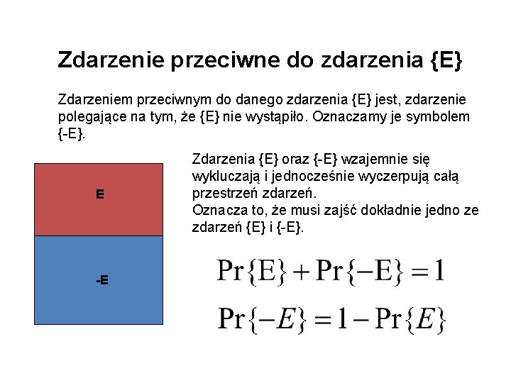 Zdarzenie przeciwne do zdarzenia {E} Zdarzeniem przeciwnym do danego zdarzenia {E} jest, zdarzenie polegające