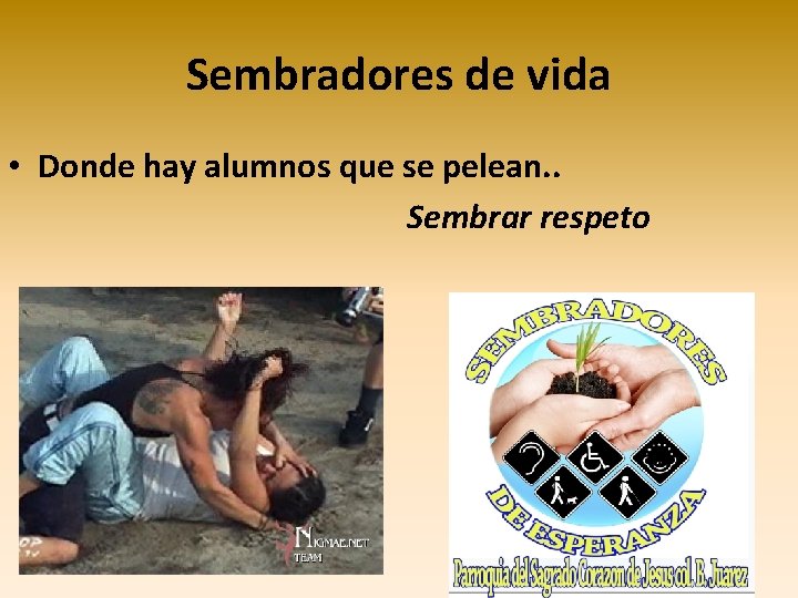 Sembradores de vida • Donde hay alumnos que se pelean. . Sembrar respeto Sembradores de vida • Donde hay alumnos que se pelean. . Sembrar respeto