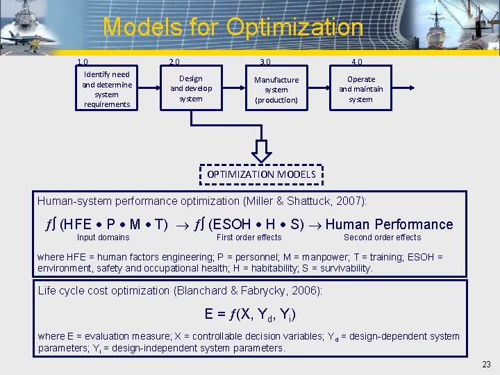 Models for Optimization 1. 0 Identify need and determine system requirements 2. 0 3.
