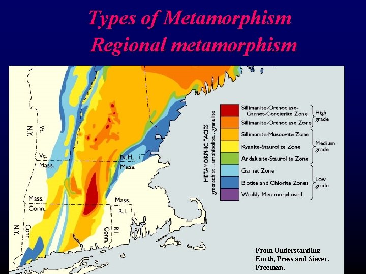 Types of Metamorphism Regional metamorphism From Understanding Earth, Press and Siever. Freeman. 