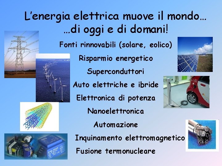 L’energia elettrica muove il mondo… …di oggi e di domani! Fonti rinnovabili (solare, eolico)