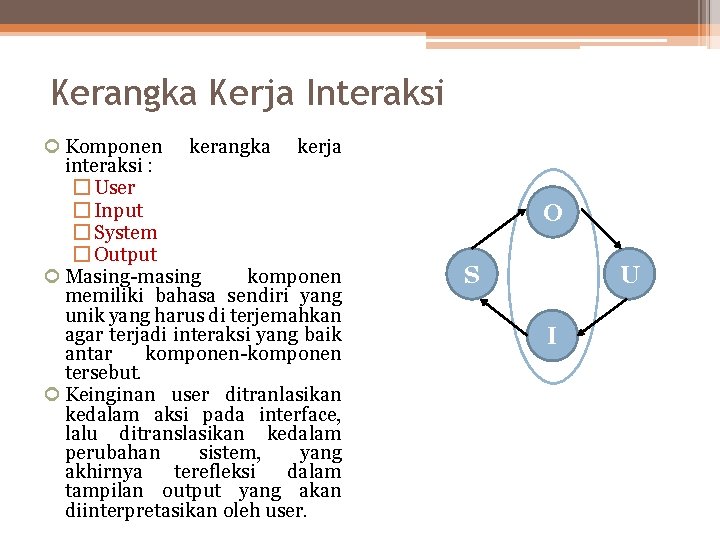 Kerangka Kerja Interaksi Komponen kerangka kerja interaksi : � User � Input � System