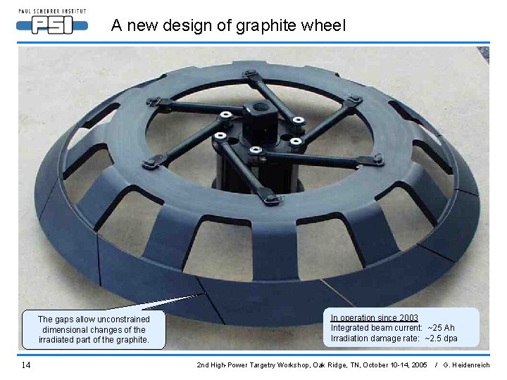 A new design of graphite wheel The gaps allow unconstrained dimensional changes of the