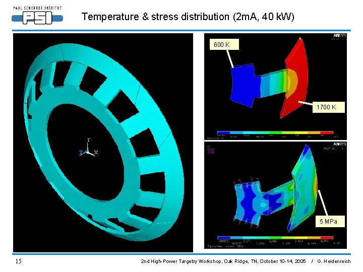 Temperature & stress distribution (2 m. A, 40 k. W) 600 K 1700 K