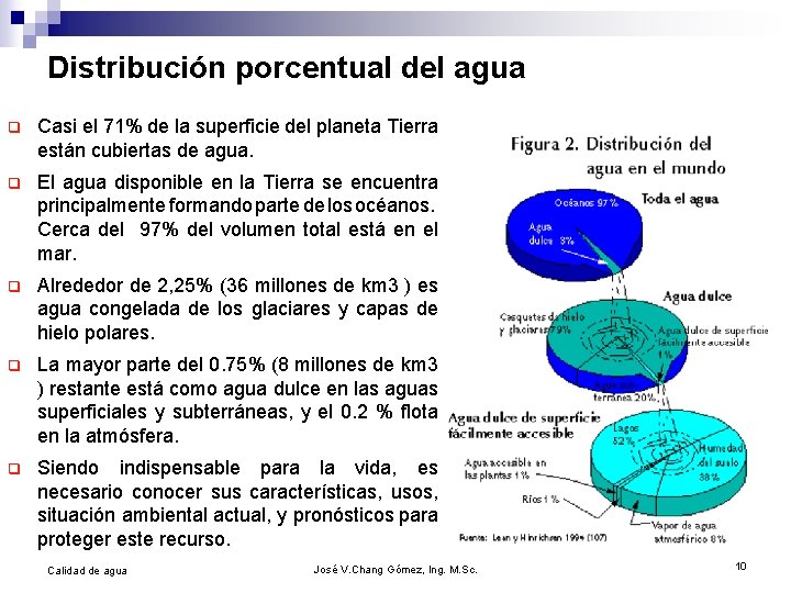 Distribución porcentual del agua q Casi el 71% de la superficie del planeta Tierra