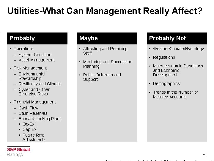 Utilities-What Can Management Really Affect? Probably Maybe Probably Not • Operations – System Condition