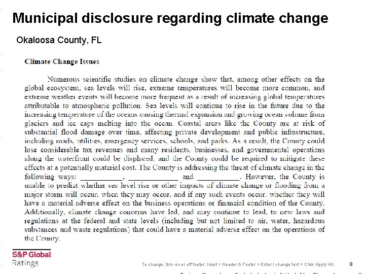 Municipal disclosure regarding climate change Okaloosa County, FL To change, turn on or off