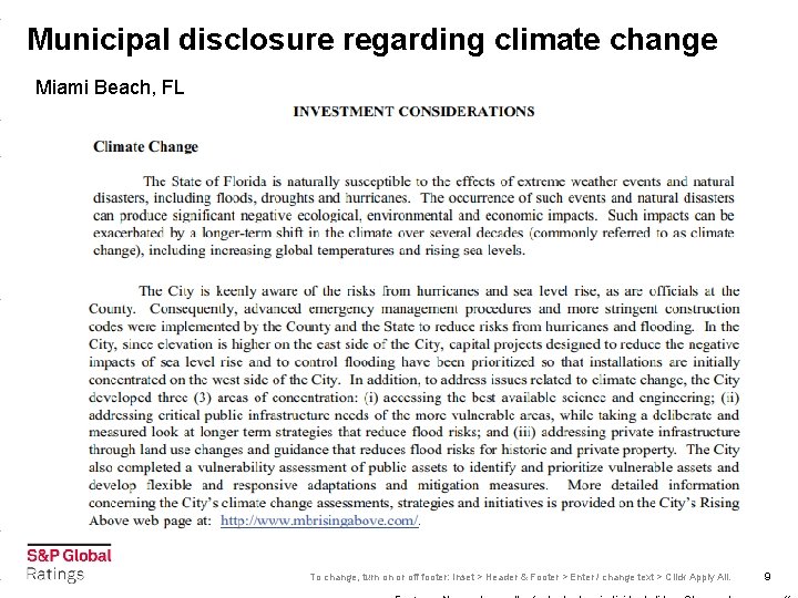 Municipal disclosure regarding climate change Miami Beach, FL To change, turn on or off