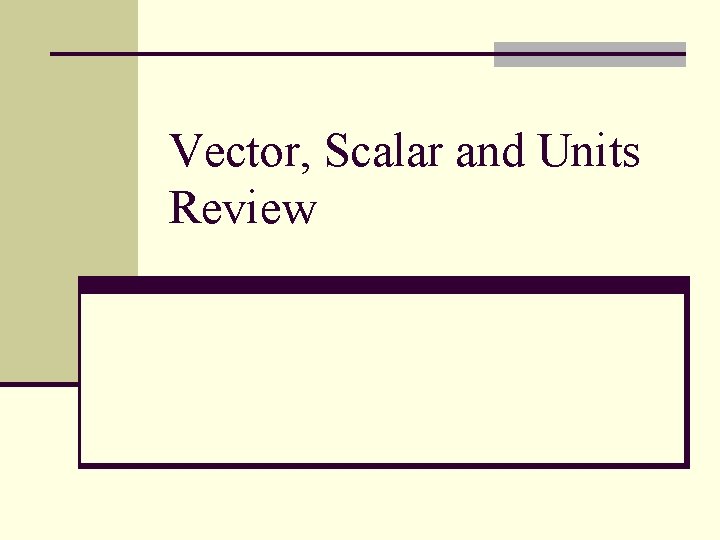 Vector, Scalar and Units Review 