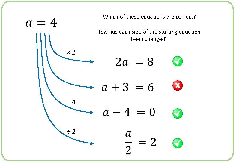 Which of these equations are correct? How has each side of the starting equation