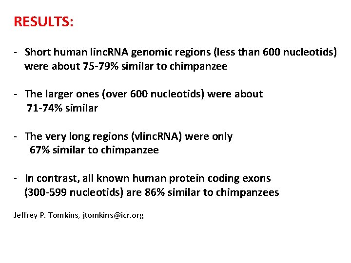 RESULTS: - Short human linc. RNA genomic regions (less than 600 nucleotids) were about