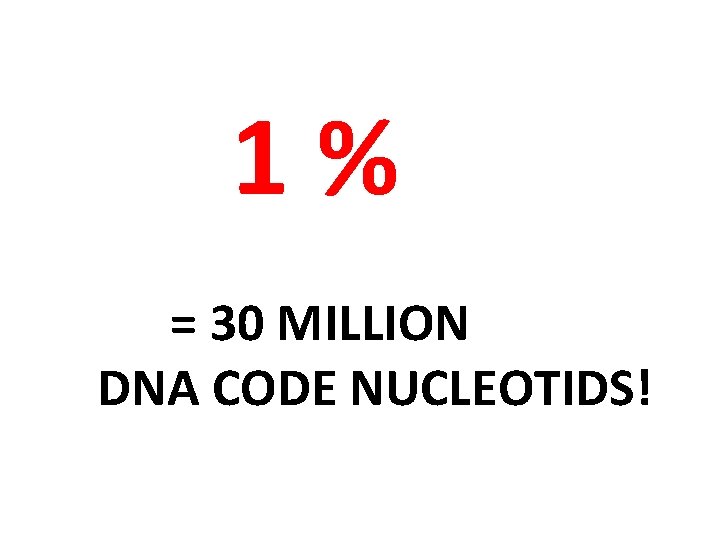  1 % = 30 MILLION DNA CODE NUCLEOTIDS! 