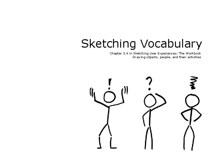 Sketching Vocabulary Chapter 3. 4 in Sketching User Experiences: The Workbook Drawing objects, people,