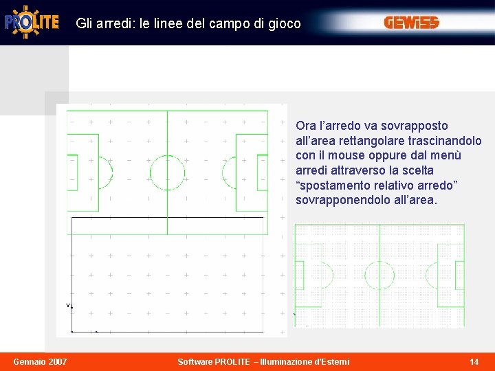 Gli arredi: le linee del campo di gioco Ora l’arredo va sovrapposto all’area rettangolare
