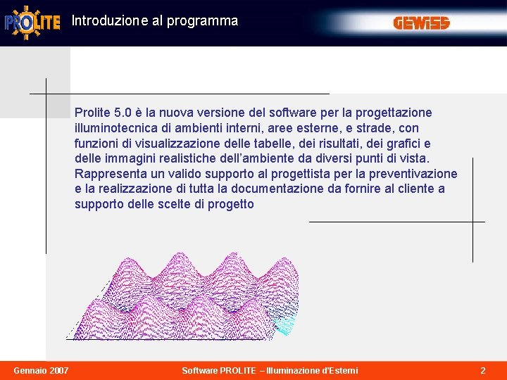 Introduzione al programma Prolite 5. 0 è la nuova versione del software per la