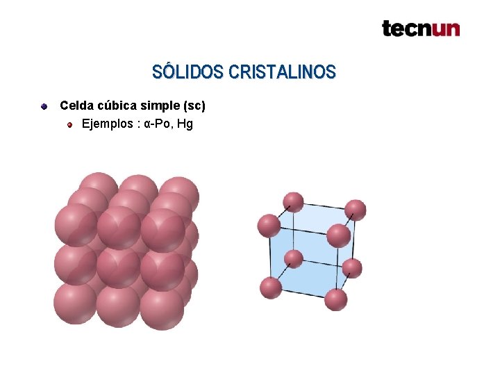 SÓLIDOS CRISTALINOS Celda cúbica simple (sc) Ejemplos : α-Po, Hg SÓLIDOS CRISTALINOS Celda cúbica simple (sc) Ejemplos : α-Po, Hg