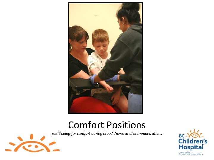 Comfort Positions positioning for comfort during blood draws and/or immunizations 