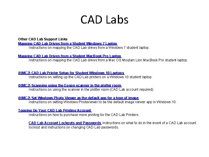 CAD Labs Other CAD Lab Support Links Mapping CAD Lab Drives from a Student CAD Labs Other CAD Lab Support Links Mapping CAD Lab Drives from a Student
