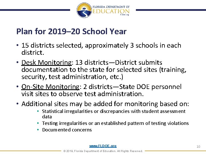 Plan for 2019– 20 School Year • 15 districts selected, approximately 3 schools in Plan for 2019– 20 School Year • 15 districts selected, approximately 3 schools in