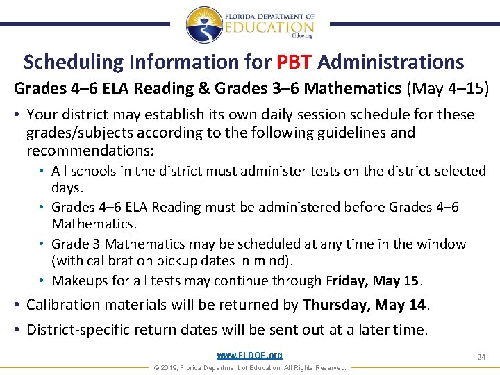 Scheduling Information for PBT Administrations Grades 4– 6 ELA Reading & Grades 3– 6 Scheduling Information for PBT Administrations Grades 4– 6 ELA Reading & Grades 3– 6